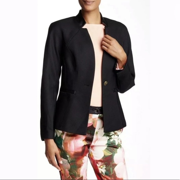 Ted Baker 0 Nomelli Leather Trim Black Blazer - Picture 1 of 8